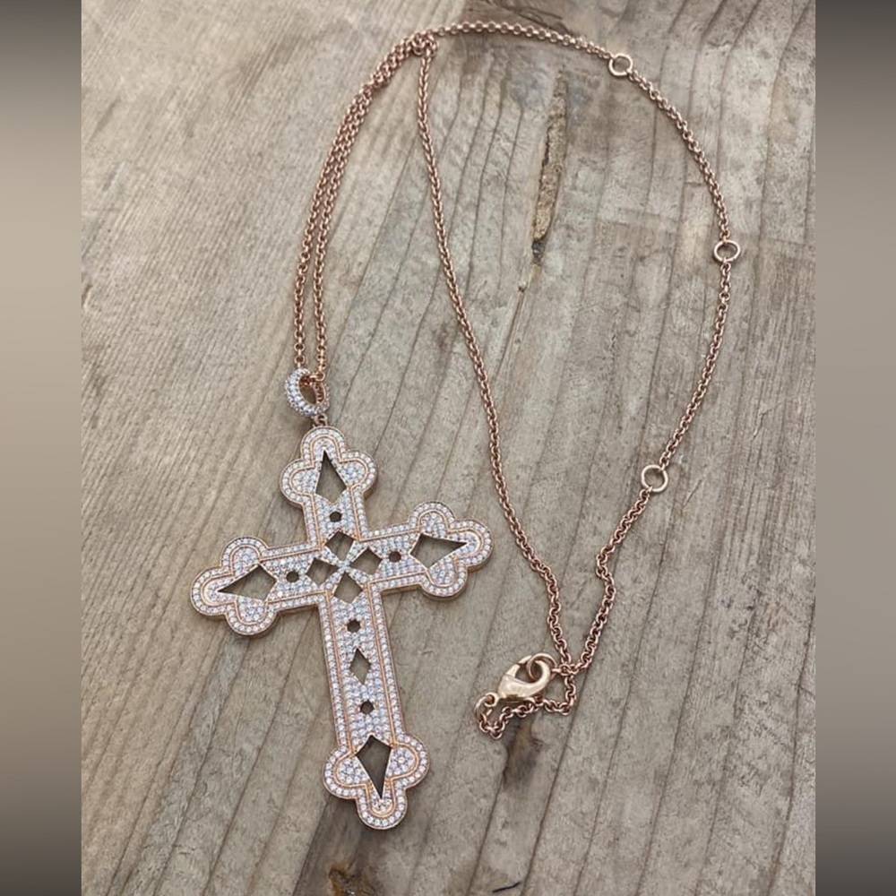 New Hespera rose gold vermeil cross with authentic white topaz crystals - Picture 2 of 3